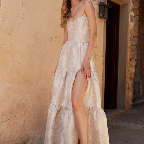 The Vivian Dress in Taupe Windsor Brocade - Picture 2 of 4